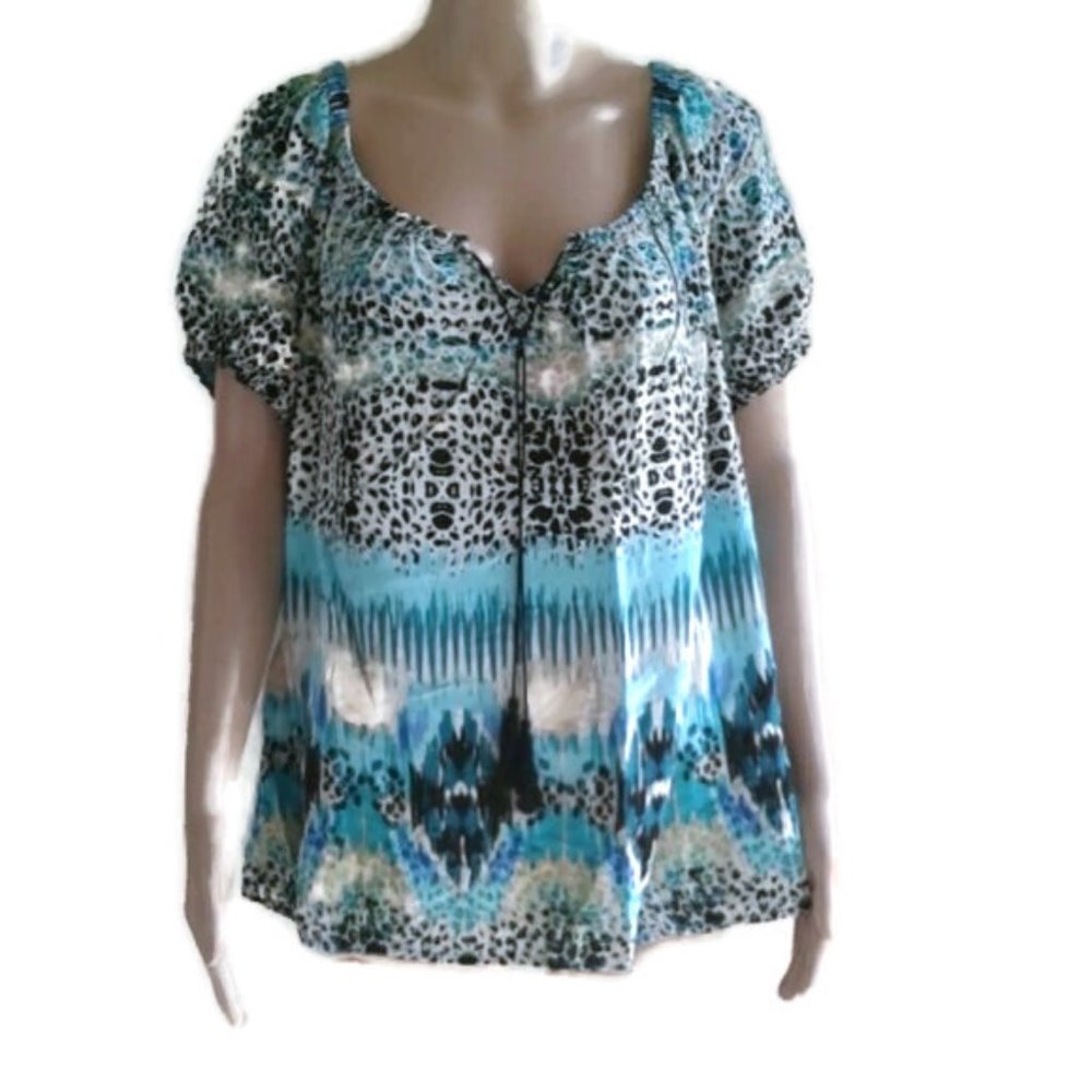 Leopard print peasant blouse